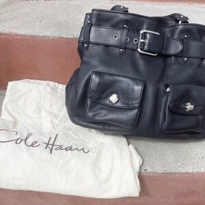 Cole Haan Y2K Black Leather Pocket Shoulder Bag w/ Buckle Detail + Dust Bag
